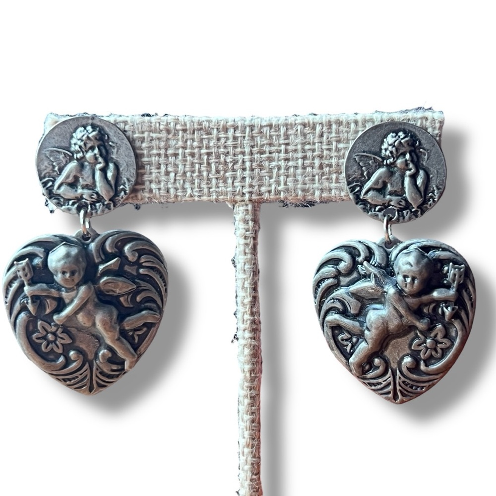 Pewter Cherub Heart Earrings